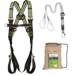 Kit anti-chute : harnais de sécurité + longe deux crochets + sac de transport