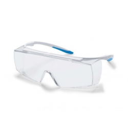 Surlunettes UVEX Super F OTG CR blanc/bleu avec oculaire incolore