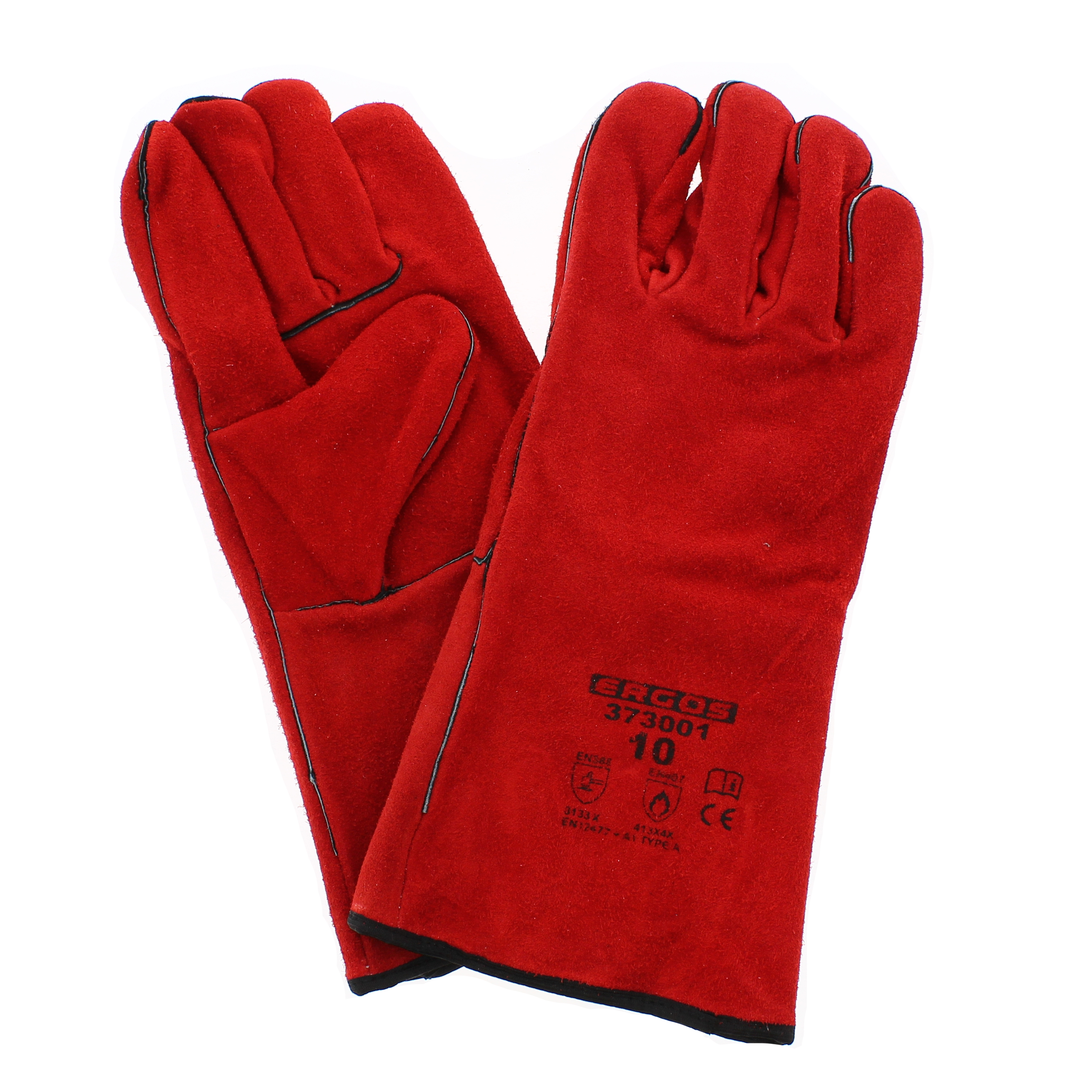 Gants de soudage en cuir rouge avec manchette 15cm (la paire) - AFS -  Application Fast Set