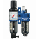 Ensemble de filtration d'air G 1/8: Filtre régulateur lubrificateur 2 blocs avec manomètre et fixation, G 1/8, 500 l/min à 7 bar