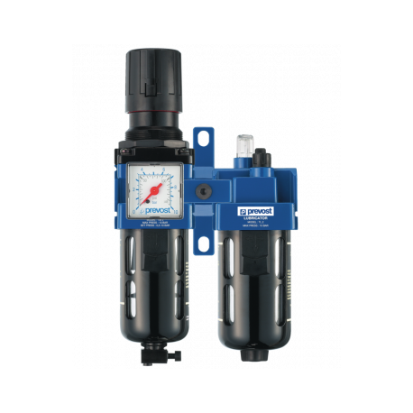 Ensemble de filtration d'air G 3/8 : Filtre régulateur lubrificateur 2 blocs avec manomètre et fixation, G 3/8, 1 250 l/min à 7 bar