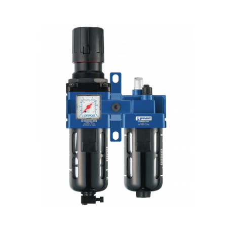 Ensemble de filtration d'air G 1/2 : Filtre régulateur lubrificateur 2 blocs avec manomètre et fixation, G 1/2, 2 800 l/min à 7 bar