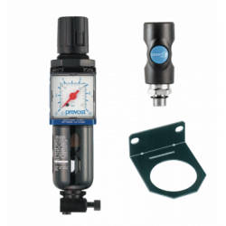 Filtre régulateur avec manomètre et fixation équipé d'un raccord rapide de sécurite prevoS1 ISO07, G 1/4, 550 l/min à 7 bar