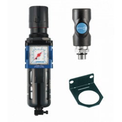 Filtre régulateur avec manomètre et fixation équipé d'un raccord de sécurite prevoS1 ESI 07, G 3/8, 1 800 l/min à 7 bar