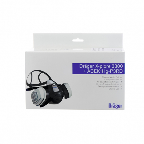 Kit chimie demi-masque Dräger X-plore 3300 taille M + 2 filtres combinés A1B1E1K1 Hg P3 RD