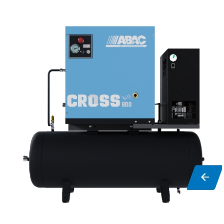 Compresseur à vis silencieux de 51 m3/h 10 bars, monté sur réservoir de 200 litres avec sécheur d'air CROSS 900E 10 200